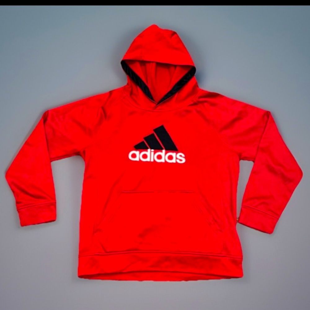 Vintage Adidas Climawarm Blk Lined Hooded Sweatshirt/Jacket W/Kangaroo Pocket